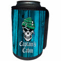 3dRose Russ Billington Nautical Designs - Pirate Skull Captains Cabin Design in Blue- not real wood - Can Cooler Bottle Wrap (cc_261719)
