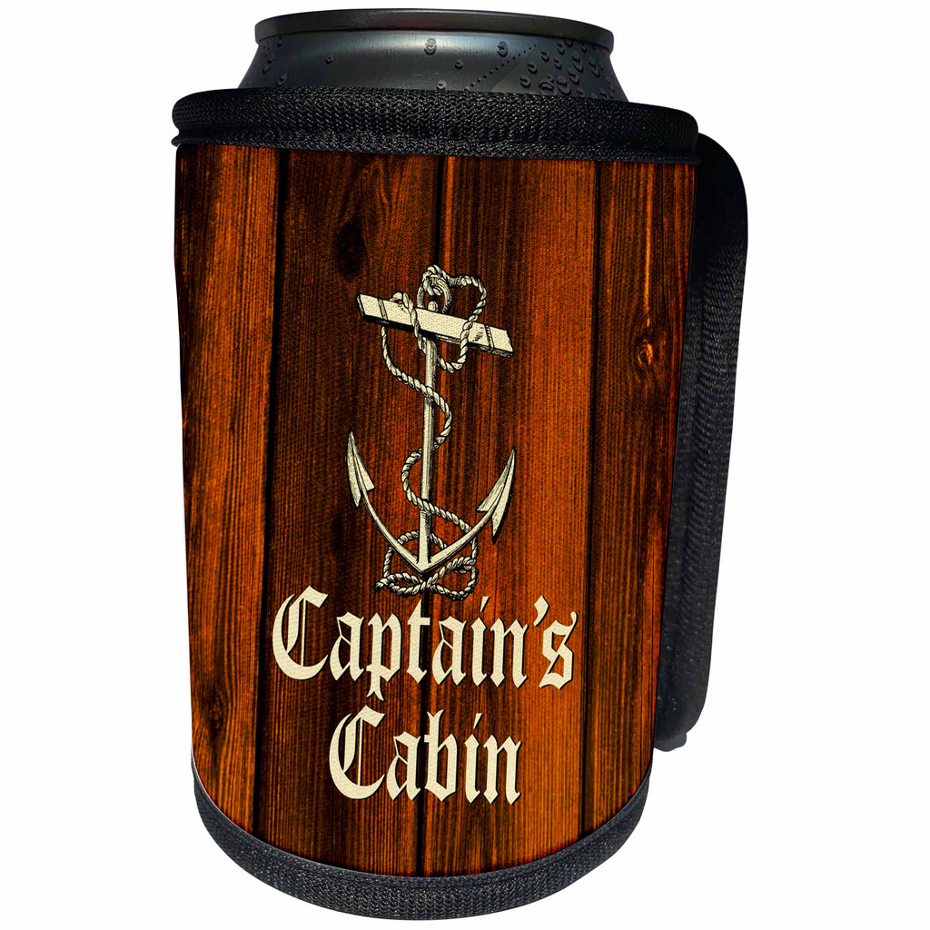 3dRose Russ Billington Nautical Designs - Nautical Anchor Design- Captains Cabin- not real wood - Can Cooler Bottle Wrap (cc_261720)