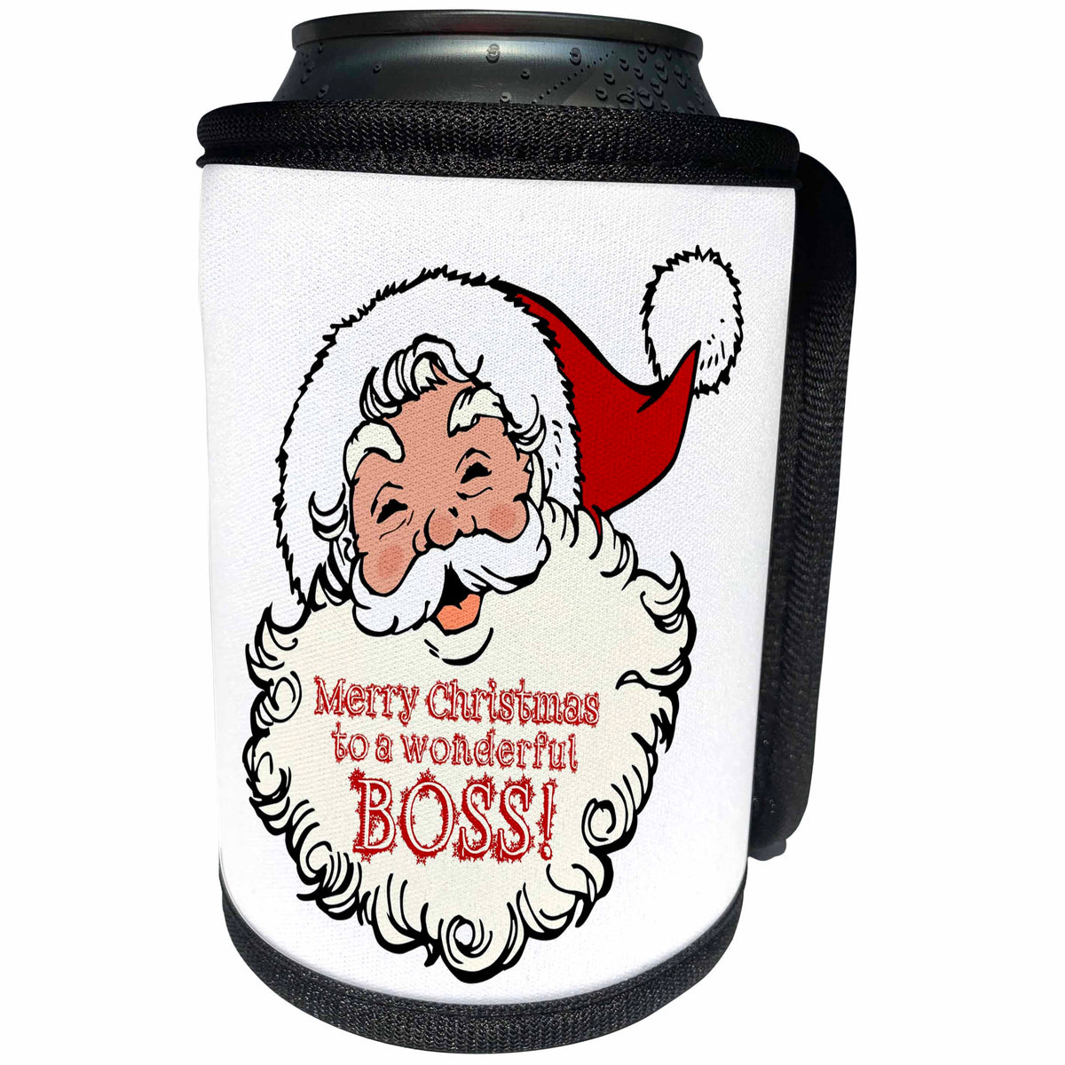 3dRose Russ Billington Christmas Designs - Merry Christmas to A Wonderful Boss- Funny Laughing Santa Design - Can Cooler Bottle Wrap (cc_261766)