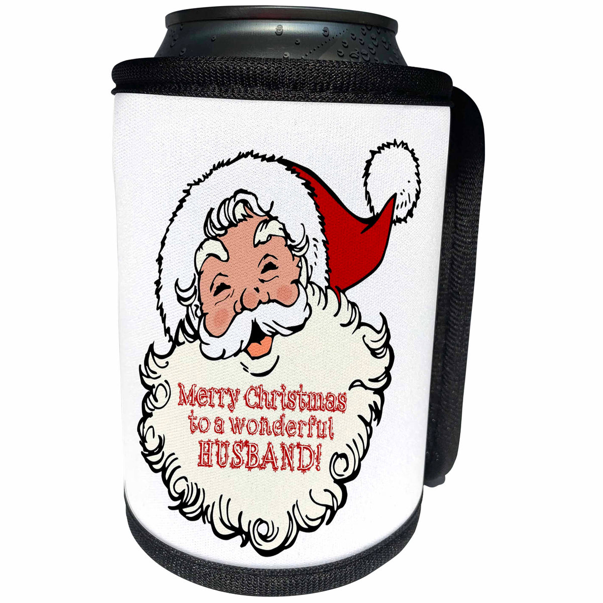 3dRose Russ Billington Christmas Designs - Merry Christmas to A Wonderful Husband- Funny Laughing Santa Design - Can Cooler Bottle Wrap (cc_261774)