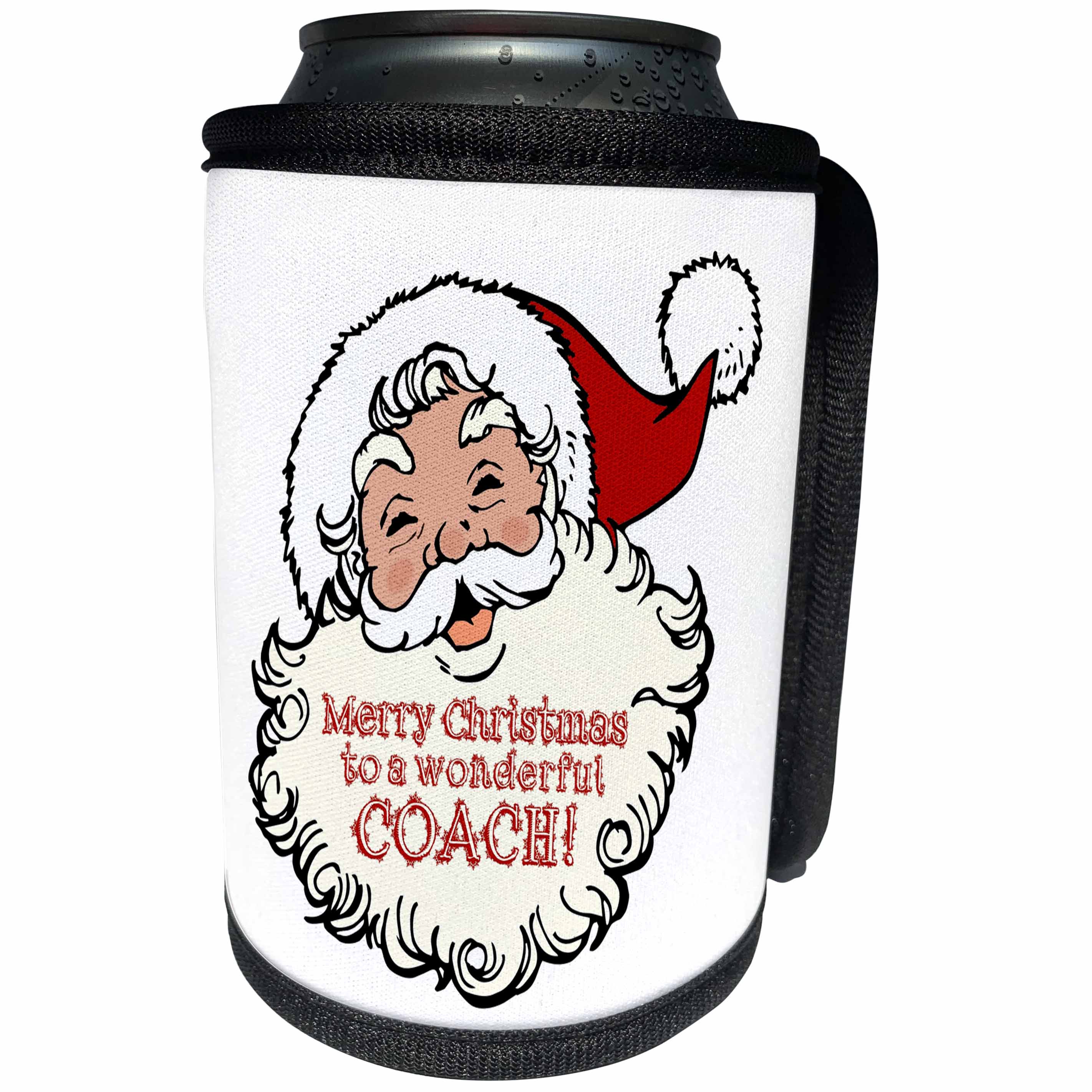 3dRose Russ Billington Christmas Designs - Merry Christmas to A Wonderful Coach- Funny Laughing Santa Design - Can Cooler Bottle Wrap (cc_261782)