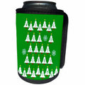 3dRose Russ Billington Christmas Designs - Christmas Trees- Wishing You a Very Merry Christmas- White on Green - Can Cooler Bottle Wrap (cc_261789)