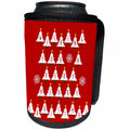 3dRose Russ Billington Christmas Designs - Christmas Trees- Wishing You a Very Merry Christmas- White on Red - Can Cooler Bottle Wrap (cc_261790)
