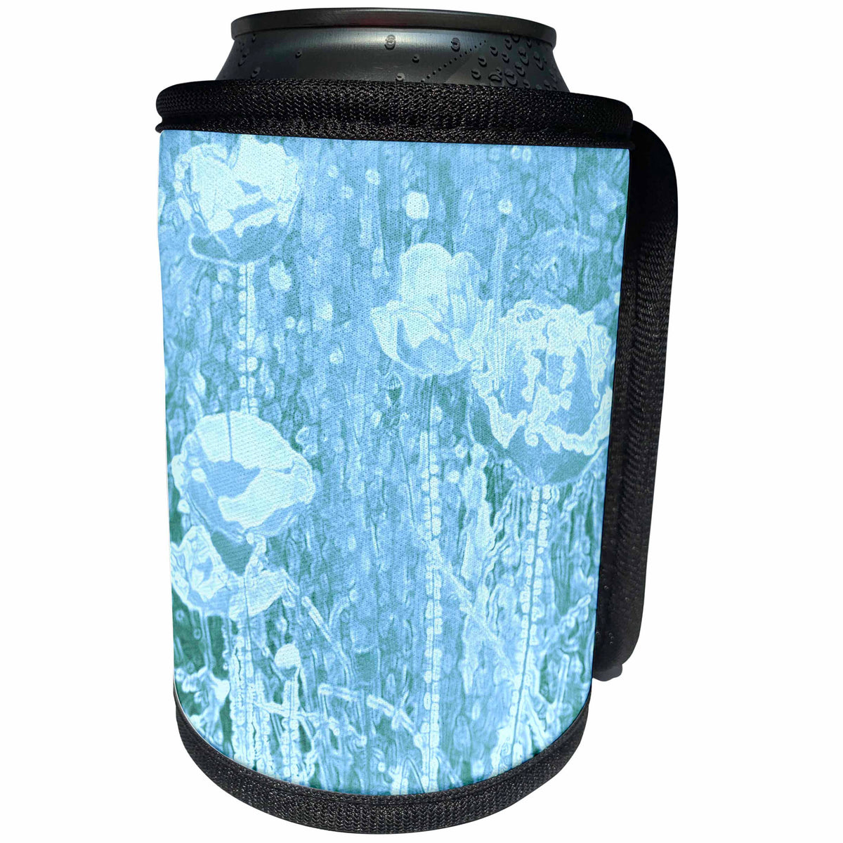 3dRose Patricia Sanders Creations - Turquoise Poppies Floral Art - Can Cooler Bottle Wrap (cc_26180)