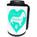 3dRose Russ Billington Designs - I love my Dachshund- Cute Dachshund with paw print in Turquoise - Can Cooler Bottle Wrap (cc_261805)