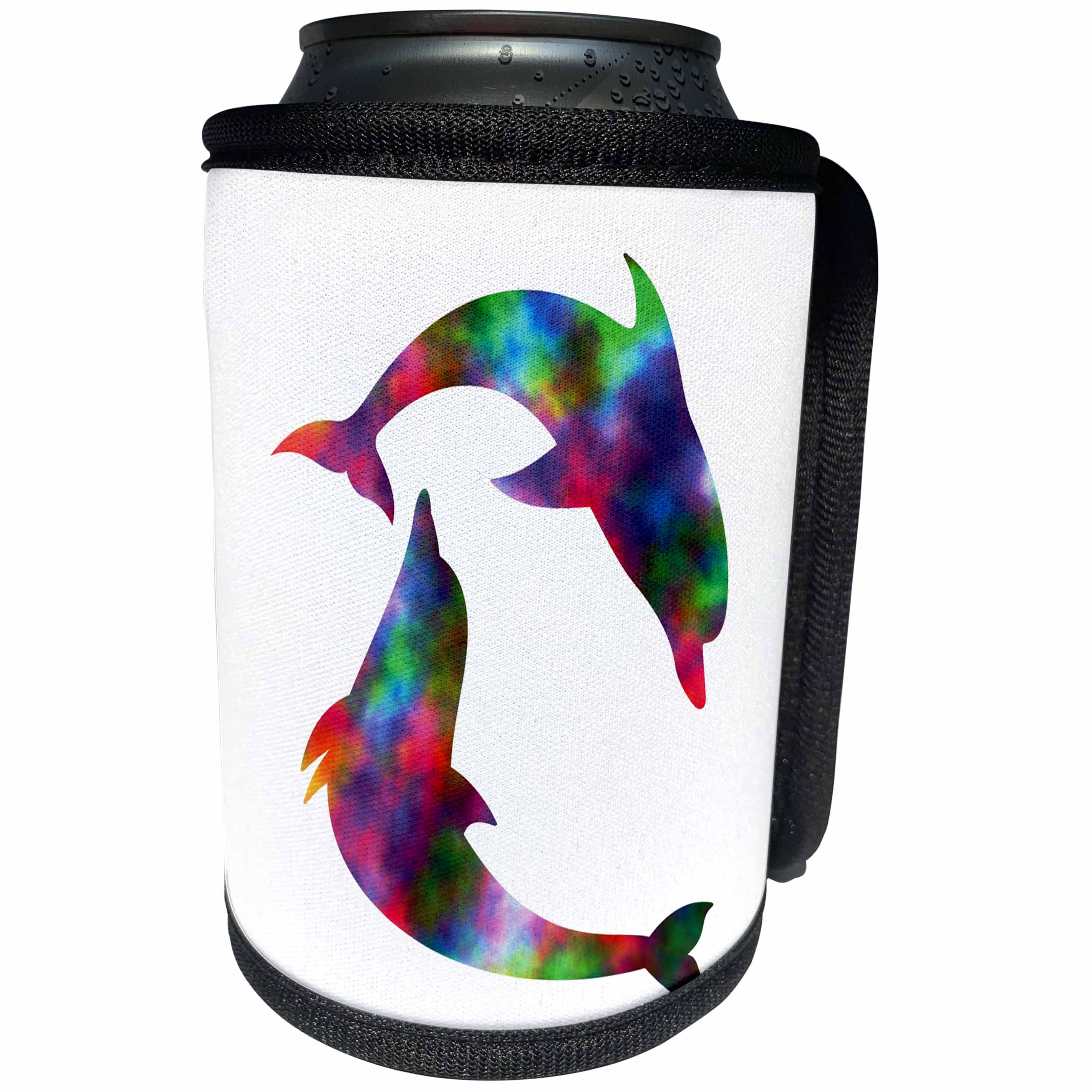 3dRose Russ Billington Designs - A Pair of Rainbow Colored Dolphins - Can Cooler Bottle Wrap (cc_261807)