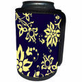3dRose Russ Billington Patterns - Stylised Flowers and Swirls in Yellow on Navy Blue - Can Cooler Bottle Wrap (cc_261923)