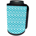 3dRose Russ Billington Patterns - Pretty Blue and White Stylised Floral Pattern - Can Cooler Bottle Wrap (cc_261925)