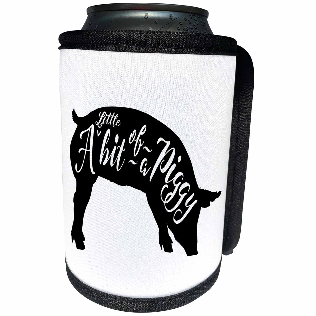 3dRose Russ Billington Designs- A Little Bit of a Piggy - Funny Piggy Design in Black and White - Can Cooler Bottle Wrap (cc_261933)