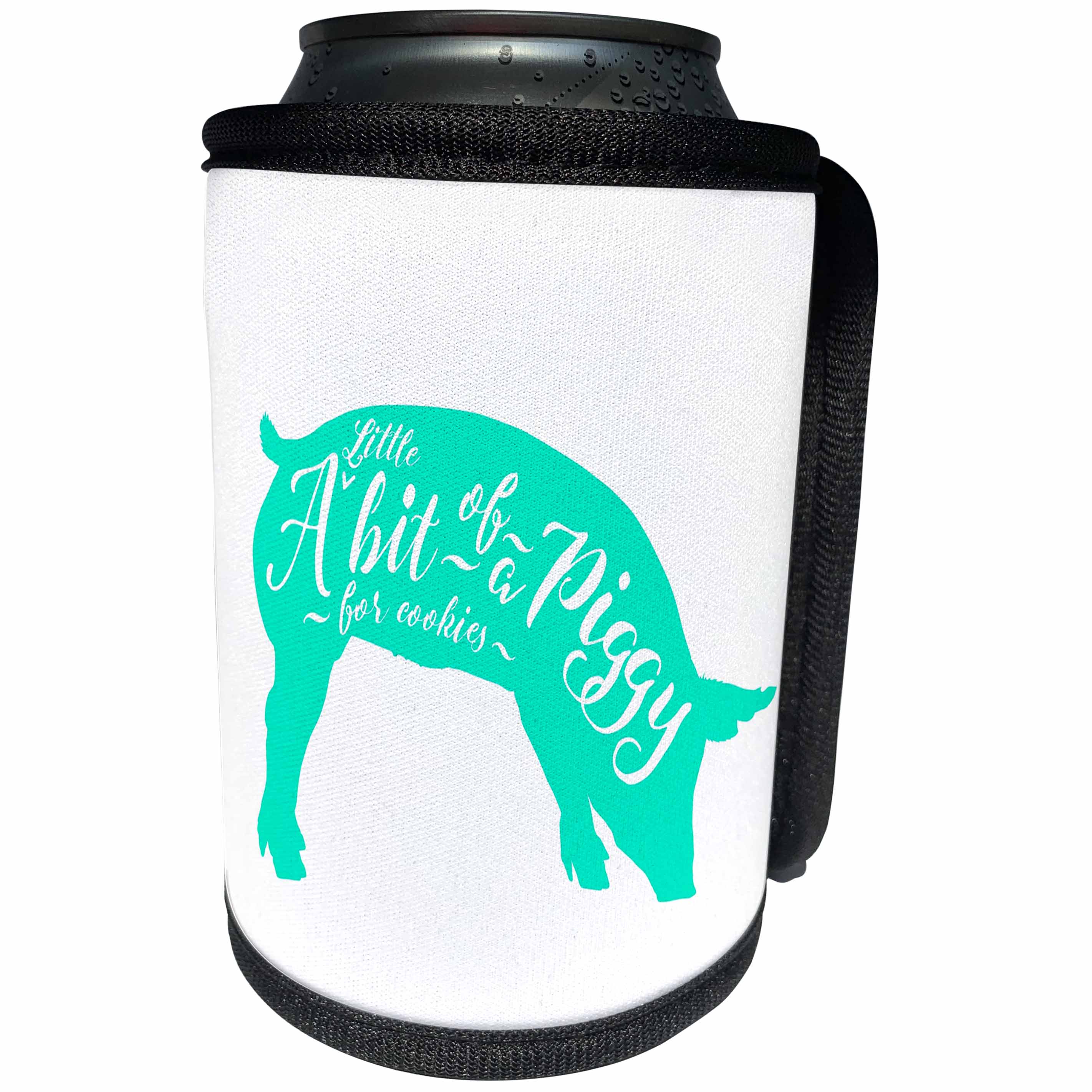 3dRose Russ Billington Designs- A Little Bit of a Piggy - A Little Bit of a Piggy for Cookies- Funny Piggy Design in Turquoise - Can Cooler Bottle Wrap (cc_261942)