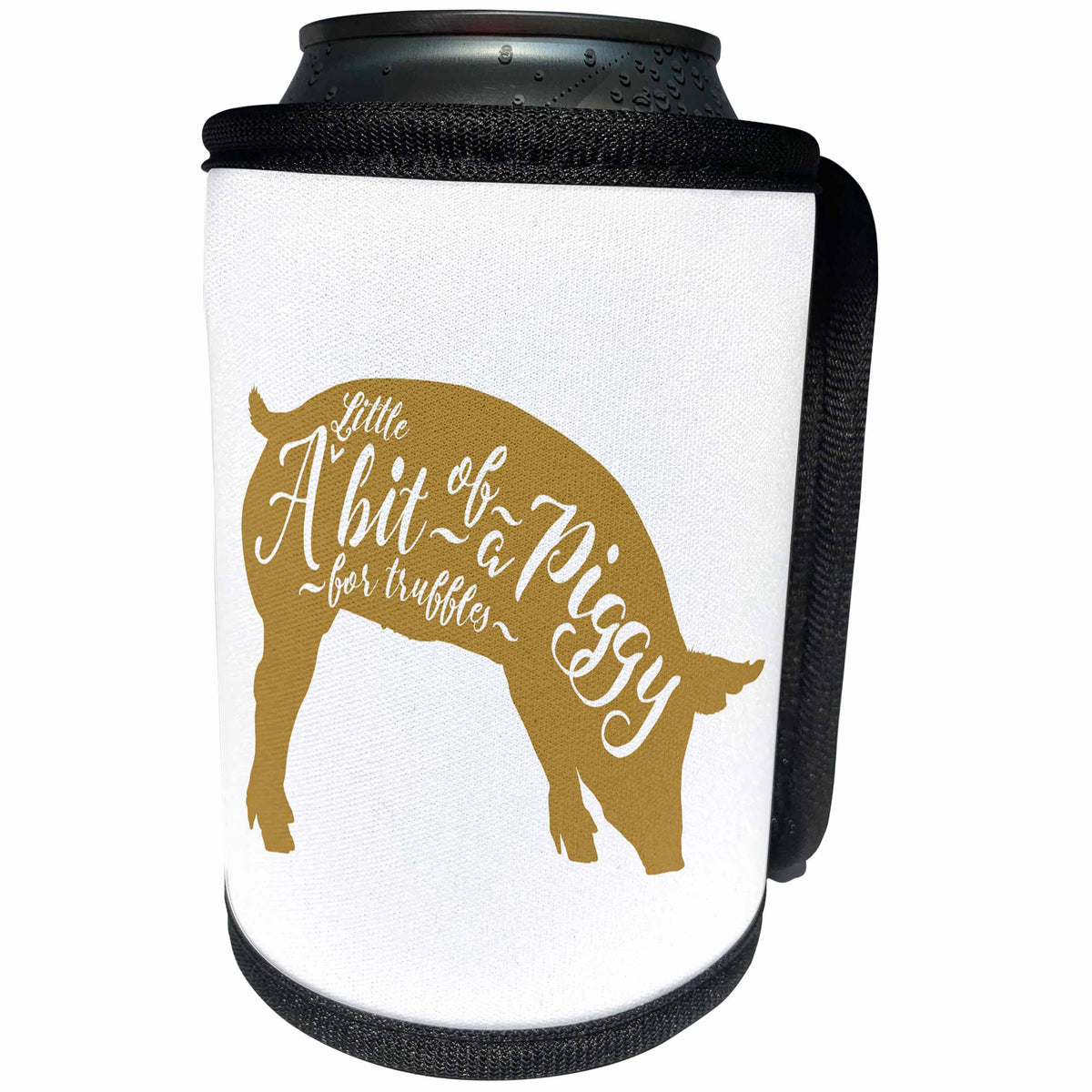 3dRose Russ Billington Designs- A Little Bit of a Piggy - A Little Bit of a Piggy for Truffles- Funny Piggy Design in Brown - Can Cooler Bottle Wrap (cc_261952)