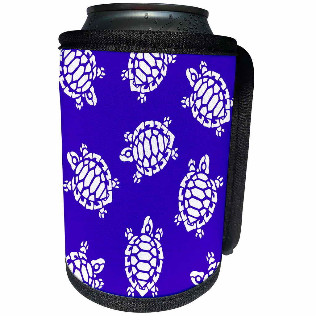 3dRose Russ Billington Patterns - Pretty White Turtle Pattern on Purple Background - Can Cooler Bottle Wrap (cc_262005)