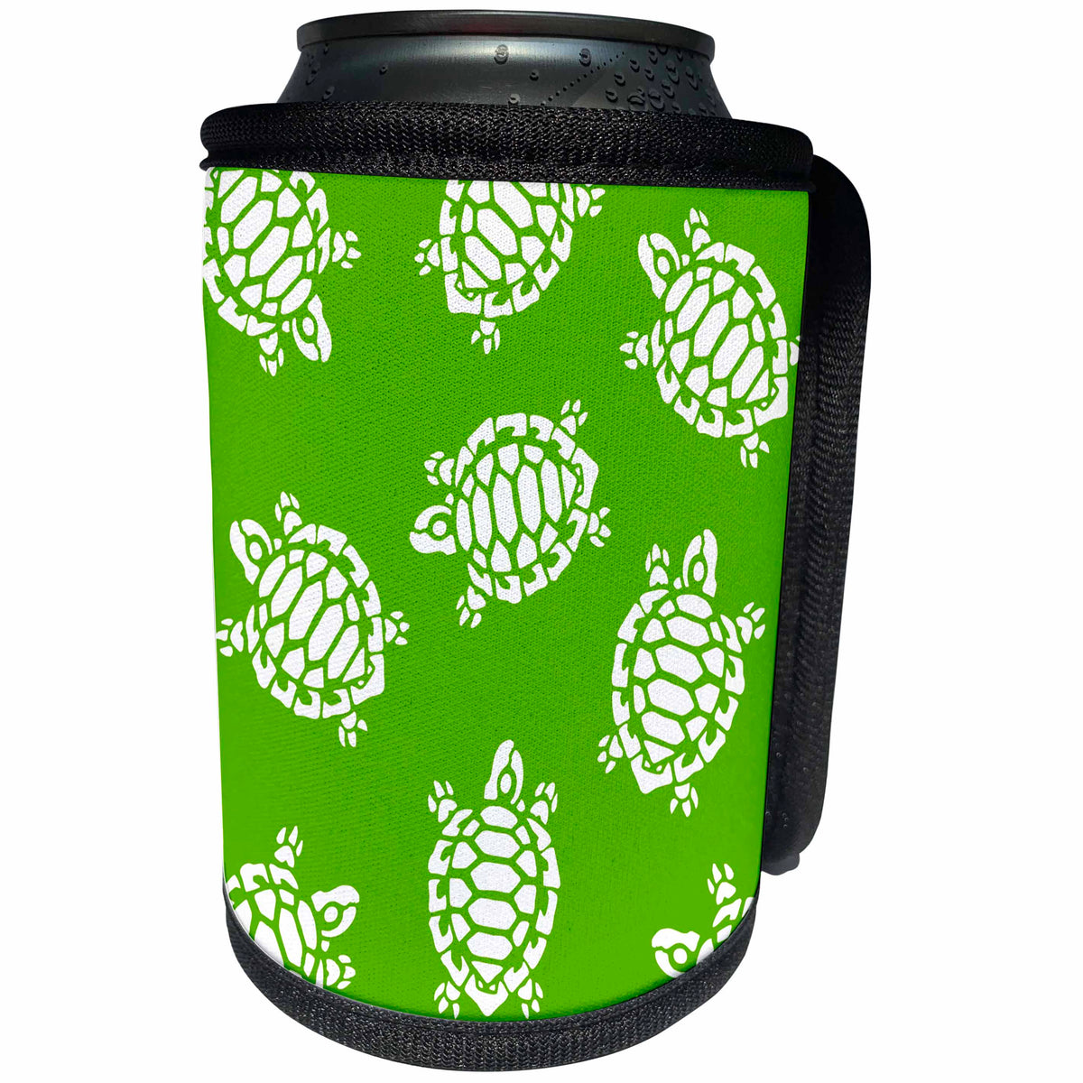 3dRose Russ Billington Patterns - Pretty White Turtle Pattern on Green Background - Can Cooler Bottle Wrap (cc_262006)