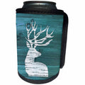 3dRose Russ Billington Designs - White Painted Stag with Antlers on Blue Weatherboard- Not Real Wood - Can Cooler Bottle Wrap (cc_262013)