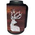 3dRose Russ Billington Designs - White Painted Stag with Antlers on Brown Weatherboard- Not Real Wood - Can Cooler Bottle Wrap (cc_262014)