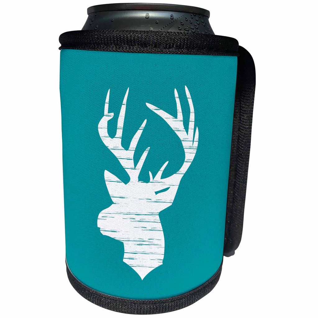 3dRose Russ Billington Designs - White Deers Head over Blue Background - Can Cooler Bottle Wrap (cc_262016)