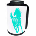 3dRose Russ Billington Designs - Wild and Free- Running Horse Design in Blue and White - Can Cooler Bottle Wrap (cc_262021)