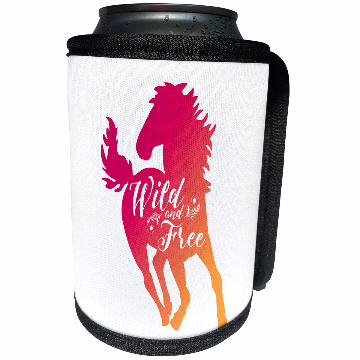 3dRose Russ Billington Designs - Wild and Free- Running Horse Design in Magenta and Peach - Can Cooler Bottle Wrap (cc_262022)