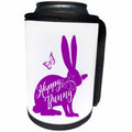 3dRose Russ Billington Designs - Happy Bunny- Cute Bunny with Butterflies in Purple and White - Can Cooler Bottle Wrap (cc_262044)