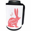 3dRose Russ Billington Designs - Happy Bunny- Cute Bunny with Butterflies in Pink and White - Can Cooler Bottle Wrap (cc_262045)