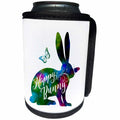 3dRose Russ Billington Designs - Happy Bunny- Beautiful Bunny with Butterflies in Blue Green Watercolor - Can Cooler Bottle Wrap (cc_262049)