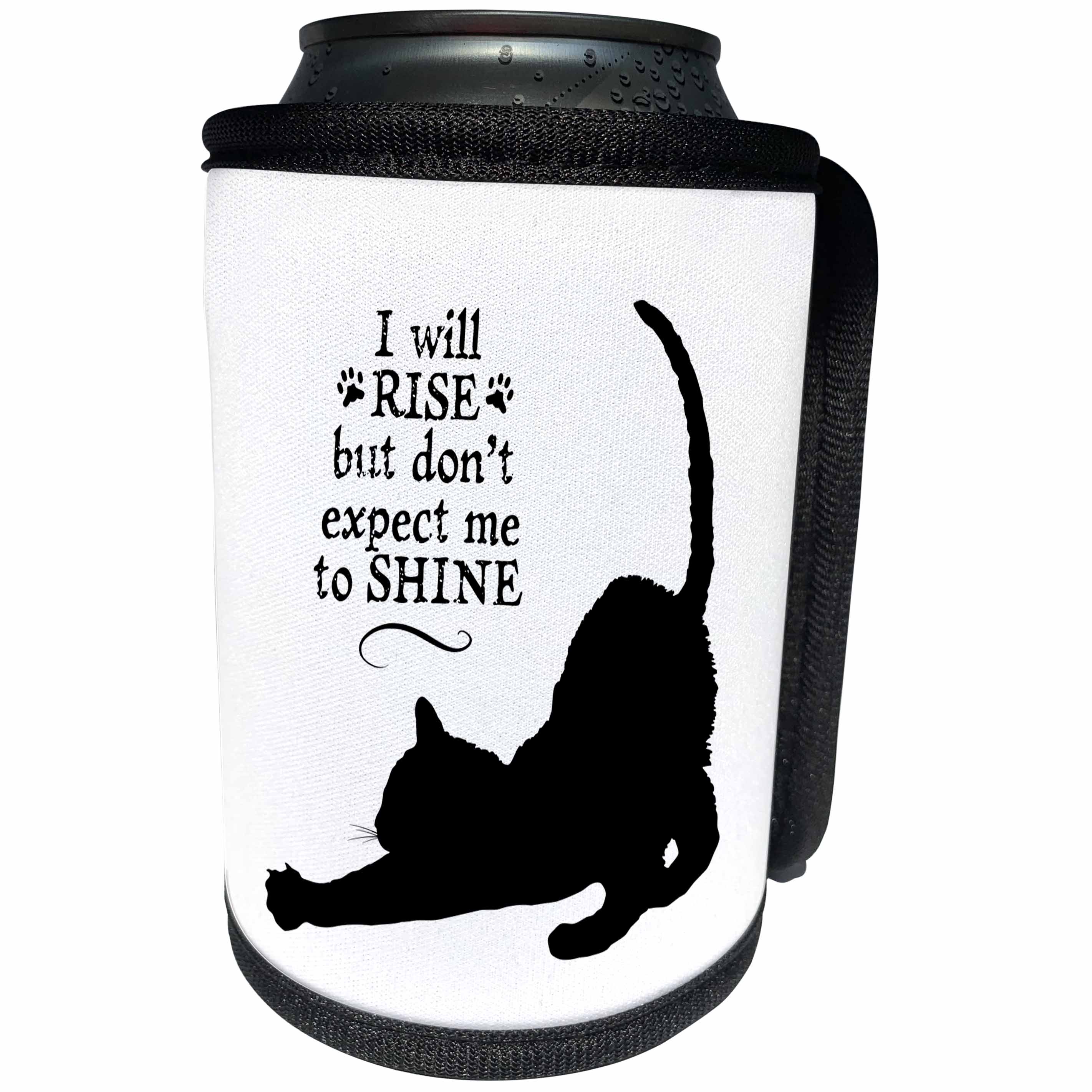 3dRose Russ Billington Designs - Rise and Shine- Funny Cat Design in Black and White - Can Cooler Bottle Wrap (cc_262062)