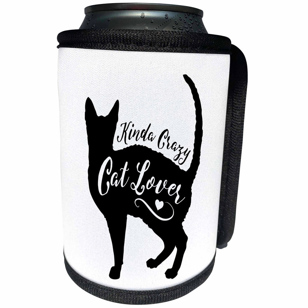 3dRose Russ Billington Designs - Crazy Cat Lover- Funny Cat Design in Black and White - Can Cooler Bottle Wrap (cc_262066)
