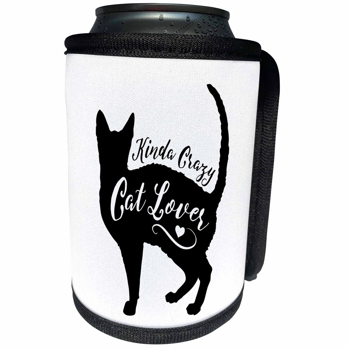3dRose Russ Billington Designs - Crazy Cat Lover- Funny Cat Design in Black and White - Can Cooler Bottle Wrap (cc_262066)