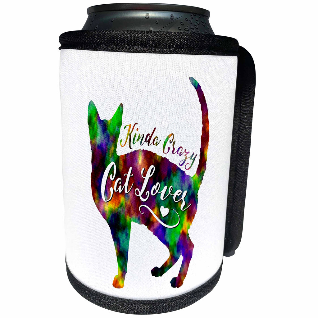 3dRose Russ Billington Designs - Crazy Cat Lover- Funny Cat Design in Beautiful Rainbow Colors - Can Cooler Bottle Wrap (cc_262068)