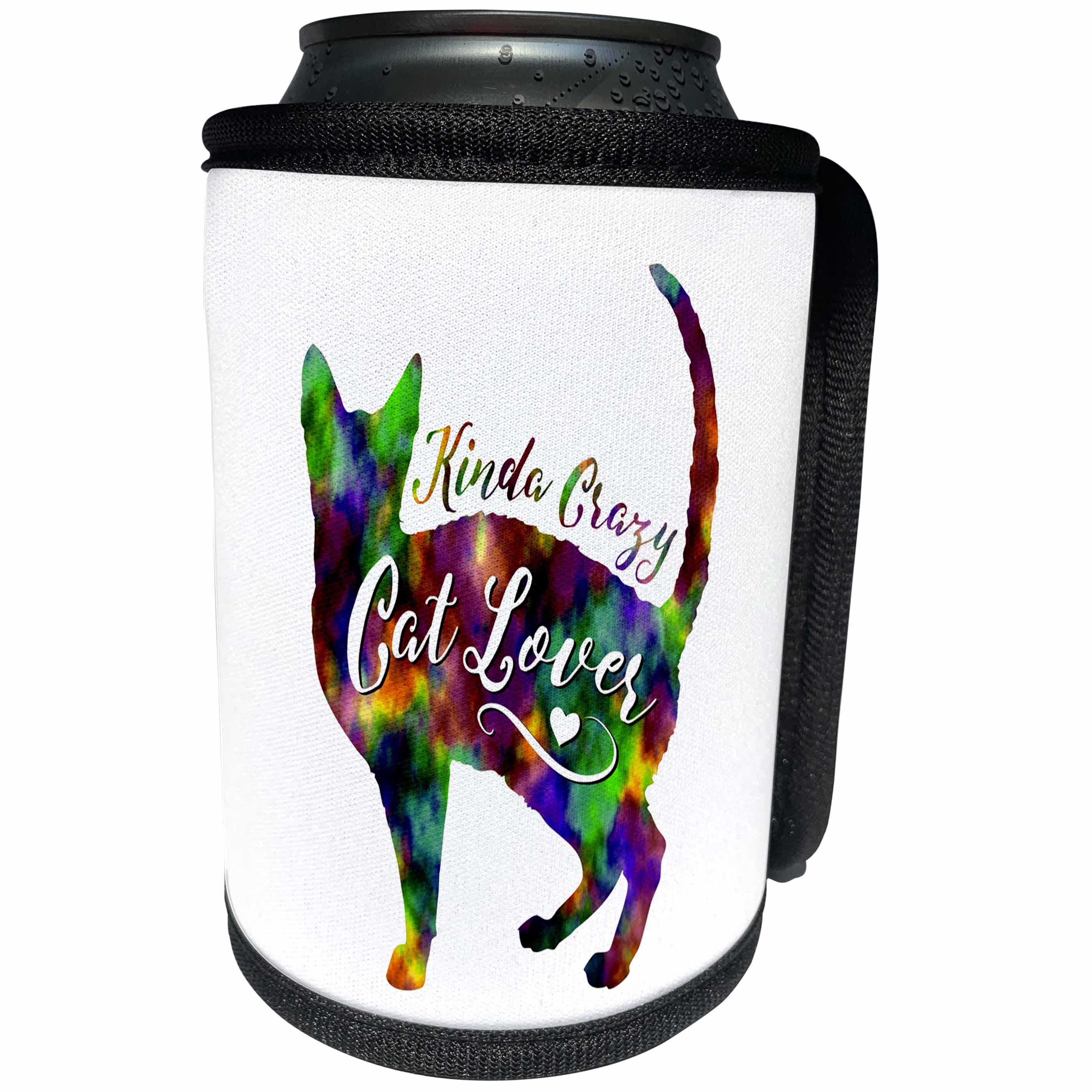3dRose Russ Billington Designs - Crazy Cat Lover- Funny Cat Design in Beautiful Rainbow Colors - Can Cooler Bottle Wrap (cc_262068)