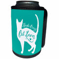 3dRose Russ Billington Designs - Crazy Cat Lover- Funny Cat Design in White on Teal Background - Can Cooler Bottle Wrap (cc_262069)