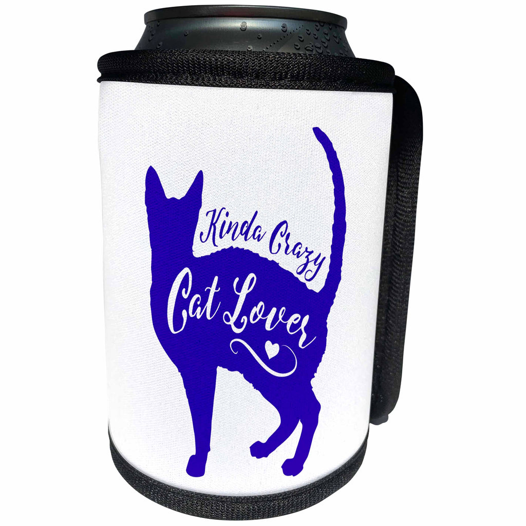 3dRose Russ Billington Designs - Crazy Cat Lover- Funny Cat Design in Royal Blue and White - Can Cooler Bottle Wrap (cc_262071)