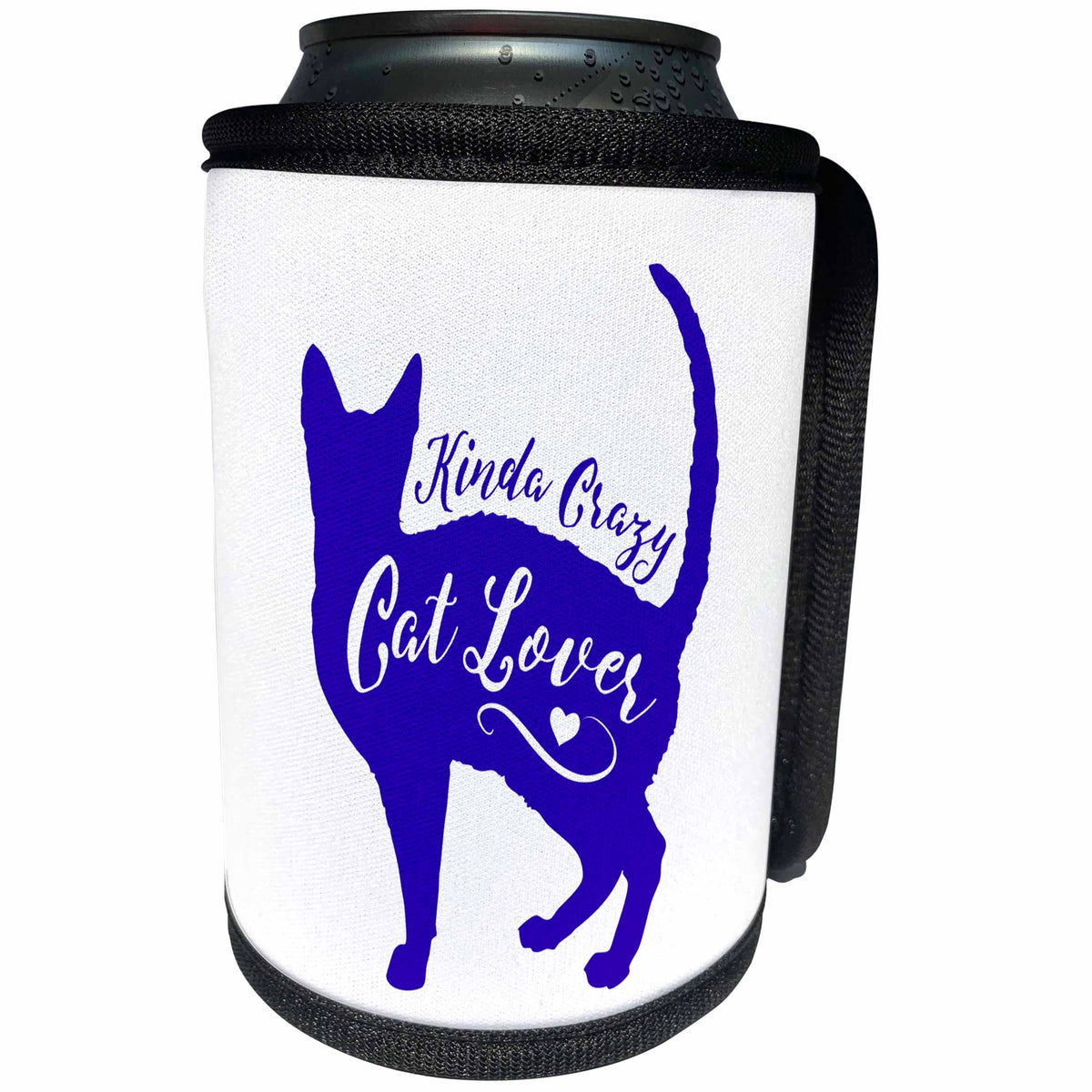 3dRose Russ Billington Designs - Crazy Cat Lover- Funny Cat Design in Royal Blue and White - Can Cooler Bottle Wrap (cc_262071)