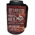 3dRose Russ Billington Designs - Funny Fishing Design in White on Brown Weatherboard- Not Real Wood - Can Cooler Bottle Wrap (cc_262077)