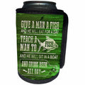 3dRose Russ Billington Designs - Funny Fishing Design in White on Green Weatherboard- Not Real Wood - Can Cooler Bottle Wrap (cc_262078)