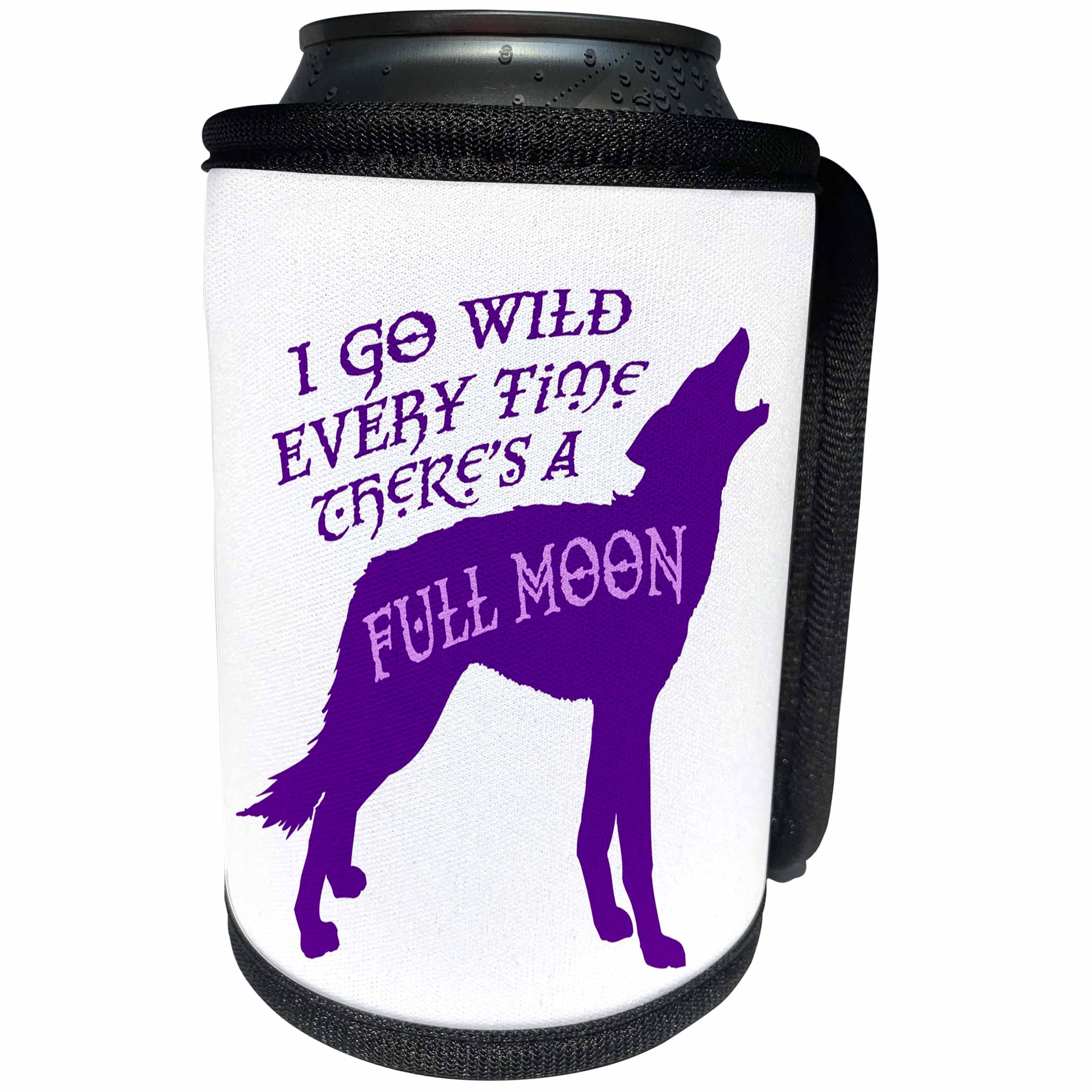 3dRose Russ Billington Designs - Howling Wolf Design- Full Moon in Purple and White - Can Cooler Bottle Wrap (cc_262081)