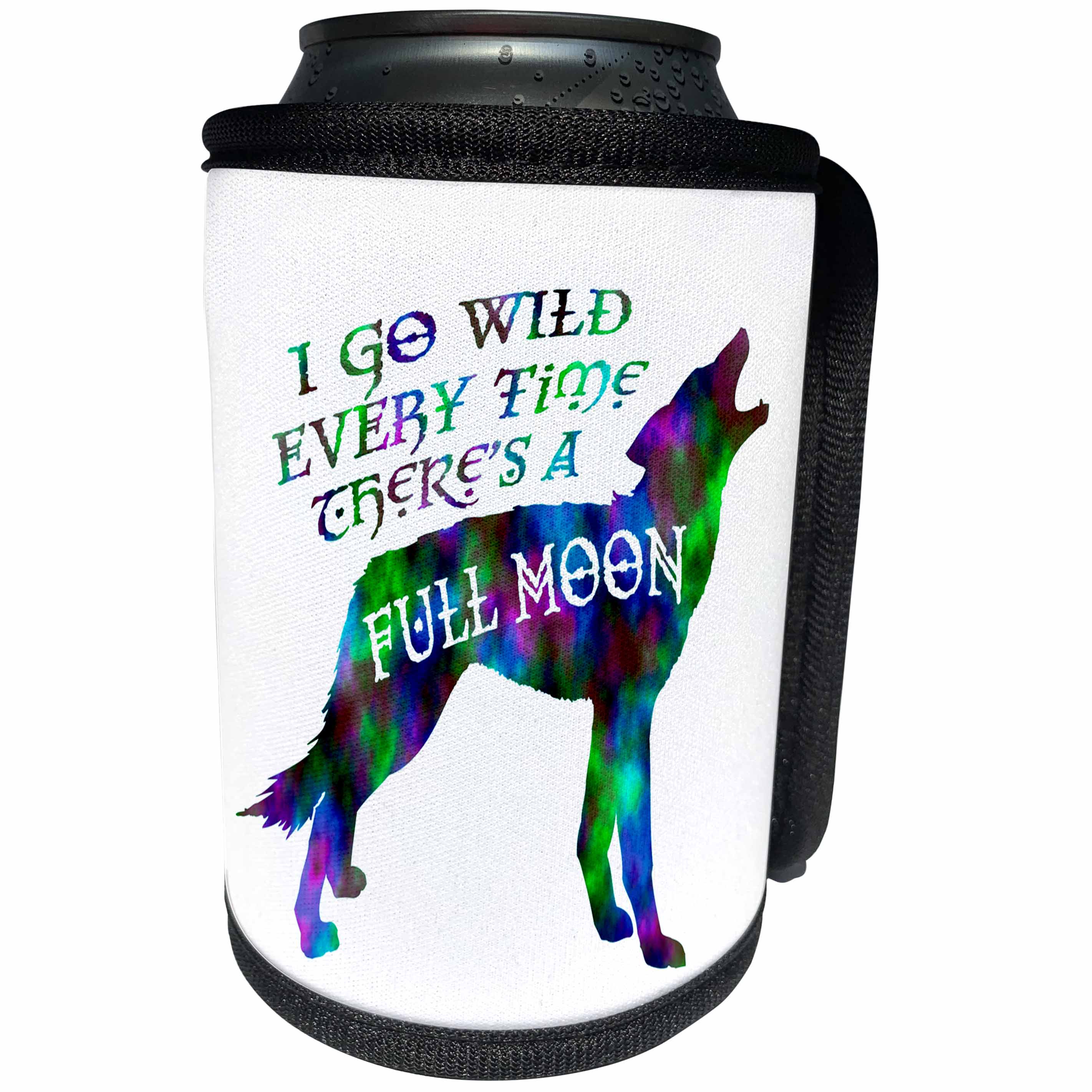 3dRose Russ Billington Designs - Howling Wolf Design- Full Moon in Colorful Blue Green Watercolor - Can Cooler Bottle Wrap (cc_262083)