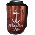 3dRose Russ Billington Nautical Designs - Ye Poop Deck- Funny Anchor Design on Brown Wood Effect- not real wood - Can Cooler Bottle Wrap (cc_262172)