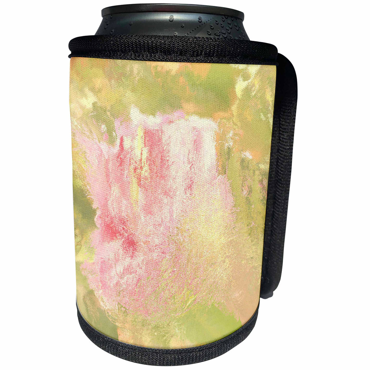3dRose Patricia Sanders Creations - Gold Yellow and Pink Abstract Floral Art - Can Cooler Bottle Wrap (cc_26218)