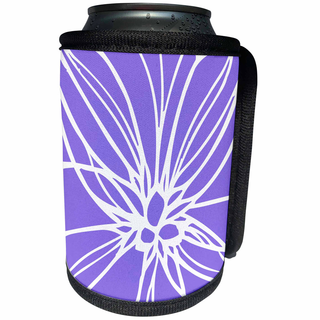 3dRose Russ Billington Patterns - Modern Striking Floral Abstract Pattern in White on Lavender - Can Cooler Bottle Wrap (cc_262196)