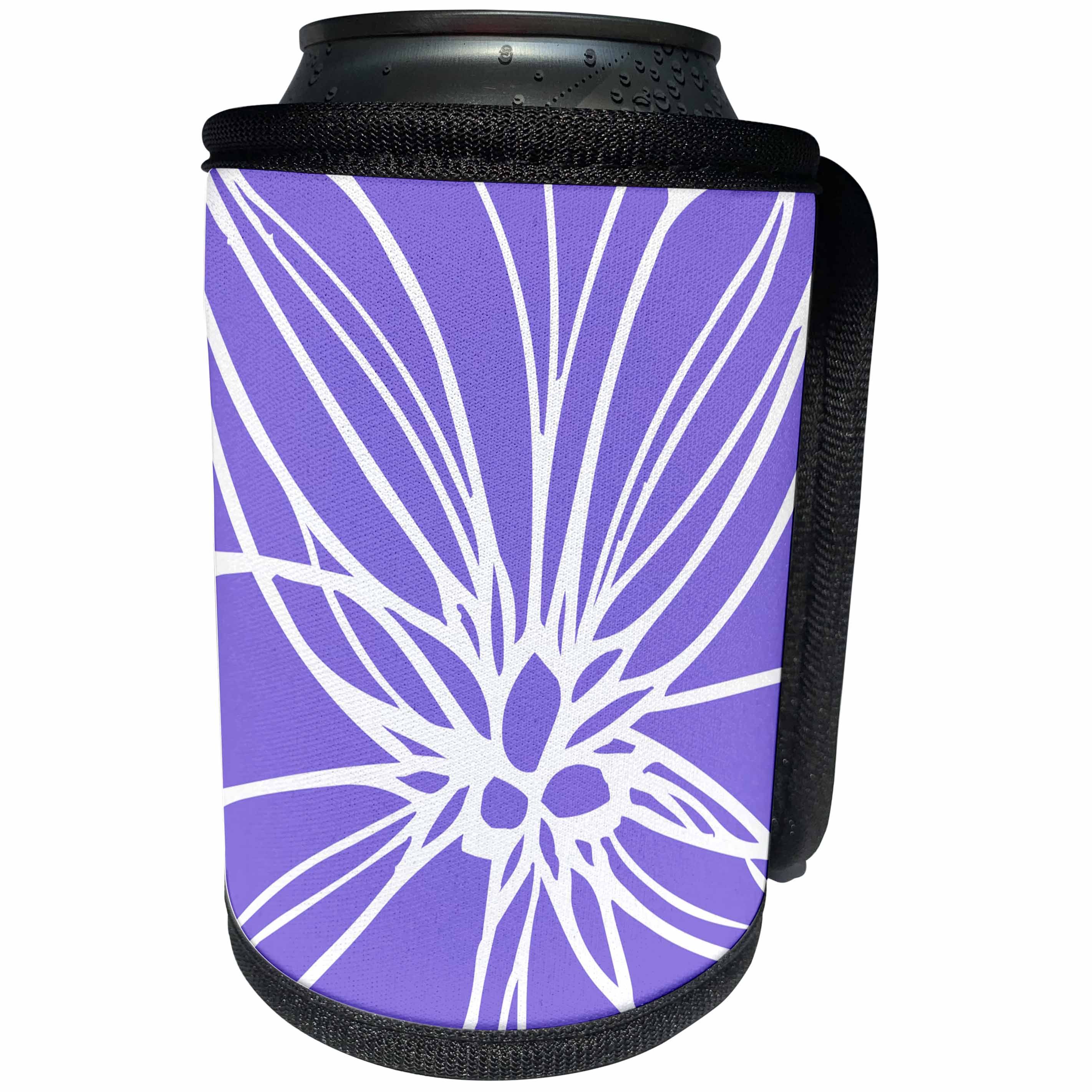 3dRose Russ Billington Patterns - Modern Striking Floral Abstract Pattern in White on Lavender - Can Cooler Bottle Wrap (cc_262196)