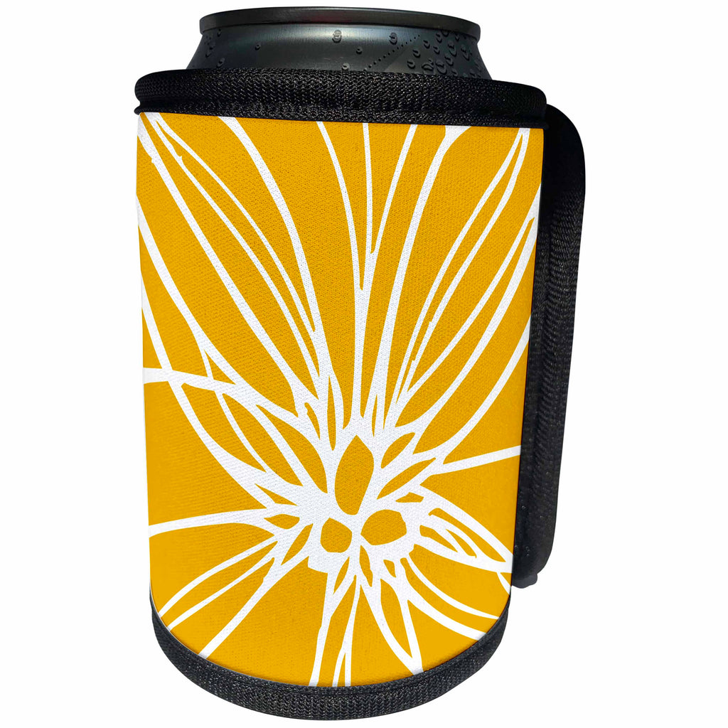 3dRose Russ Billington Patterns - Modern Striking Floral Abstract Pattern in White on Yellow - Can Cooler Bottle Wrap (cc_262198)