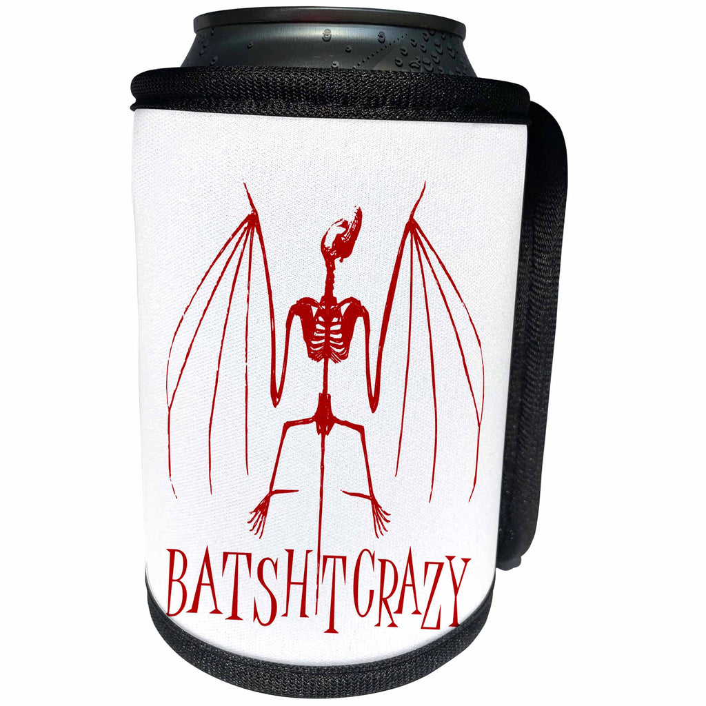 3dRose Russ Billington Designs - Bat Skeleton Design in Red on White - Can Cooler Bottle Wrap (cc_262224)