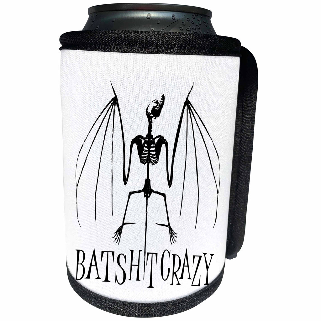 3dRose Russ Billington Designs - Bat Skeleton Design in Black on White - Can Cooler Bottle Wrap (cc_262226)