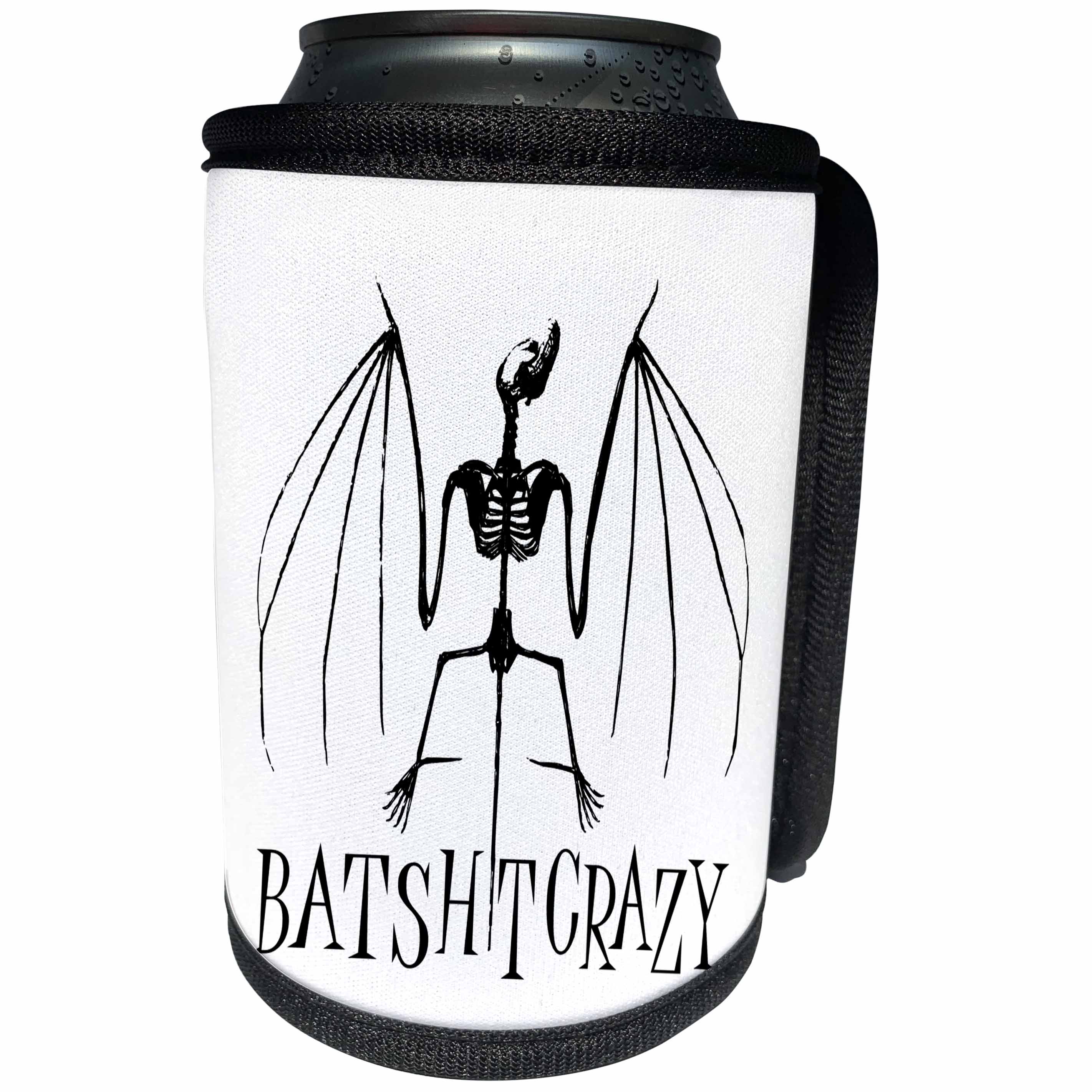 3dRose Russ Billington Designs - Bat Skeleton Design in Black on White - Can Cooler Bottle Wrap (cc_262226)