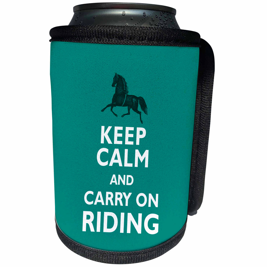 3dRose Russ Billington Designs - Keep Calm and Carry On Riding Design on Blue Background - Can Cooler Bottle Wrap (cc_262228)