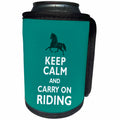3dRose Russ Billington Designs - Keep Calm and Carry On Riding Design on Blue Background - Can Cooler Bottle Wrap (cc_262228)
