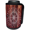 3dRose Russ Billington Nautical Designs - Antique Nautical Compass in White on Brown Wood Effect- not Real Wood - Can Cooler Bottle Wrap (cc_262231)