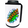 3dRose Russ Billington Designs - Silly Words- Psssst- Comic Book Typography in Blue Green and Yellow - Can Cooler Bottle Wrap (cc_262236)