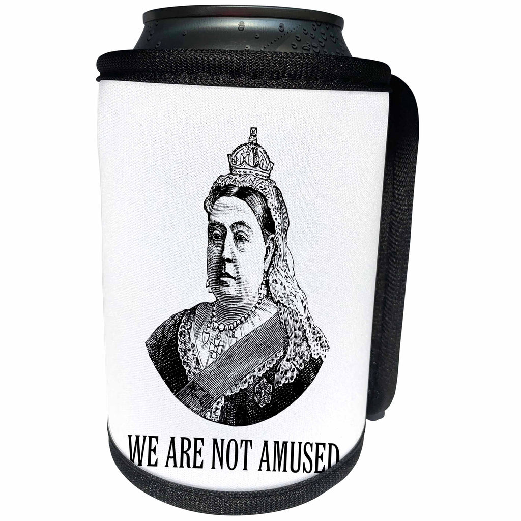 3dRose Russ Billington Designs - Funny Queen Victoria Design- We Are Not Amused in Black and White - Can Cooler Bottle Wrap (cc_262239)